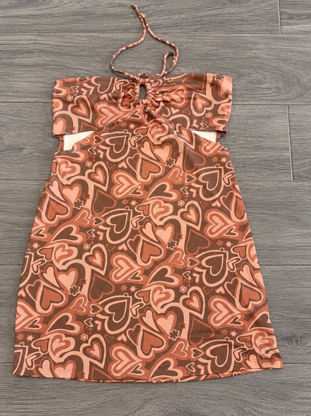 Women's Brown & Peach Heart-Print Halter Mini Dress